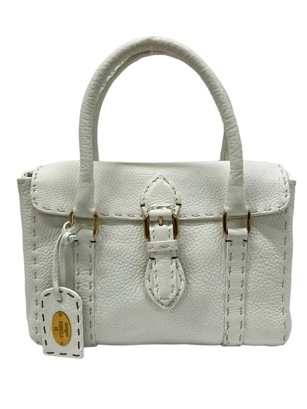 FENDI Selleria Linda bag 8BR486 White Roman Leather Handbag